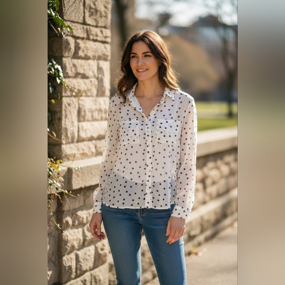Ardene Tops - ARDENE Polka Dot Button-Down Blouse
